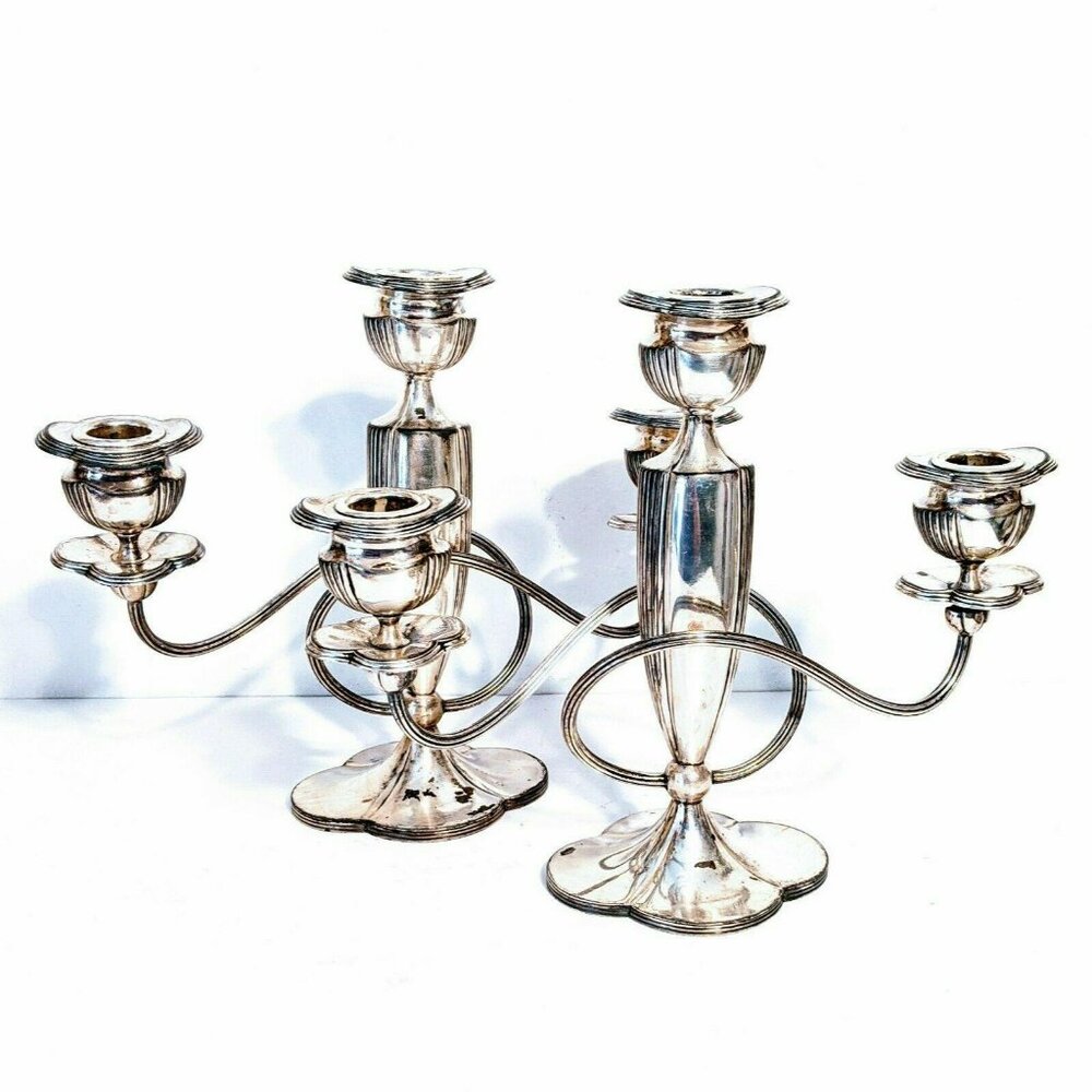 Antique Pairpoint Candelabra Pair Set 6132 Quadruple Silver Plated Art Nouveau